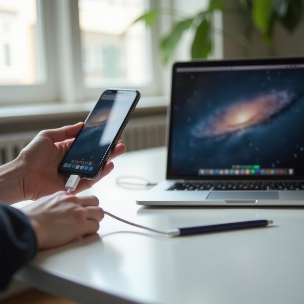 мога ли да свържа моя iPhone с моя MacBook с кабел